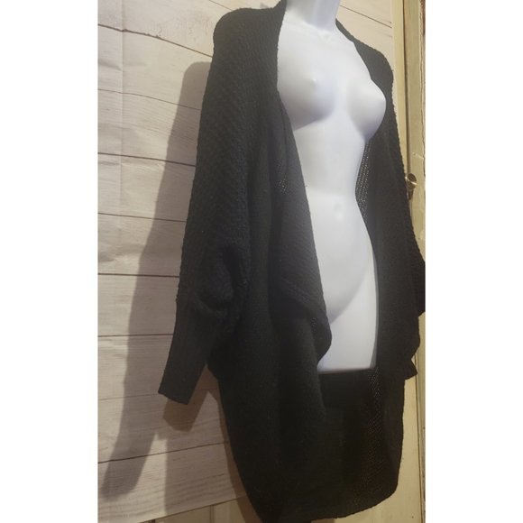 Black Woven Flowy Waterfall Sweater - Extra Long - Picture 6 of 15